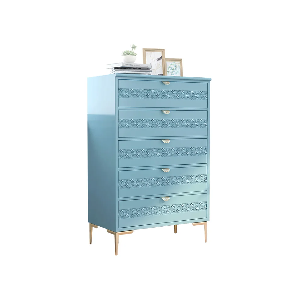 
Blue Vintage Coastal Pine Wood Accent 5 Drawers Storage Cabinet for Living Room 