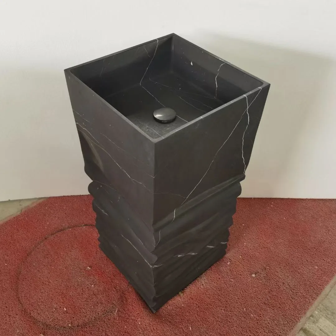 Natural black marble stone pedestal sink