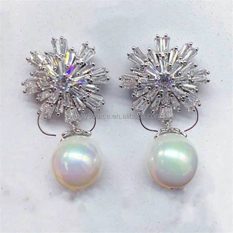 925 Sterling Silver Earrings Women Pearl Ear Stud Zircon Dangle Earrings