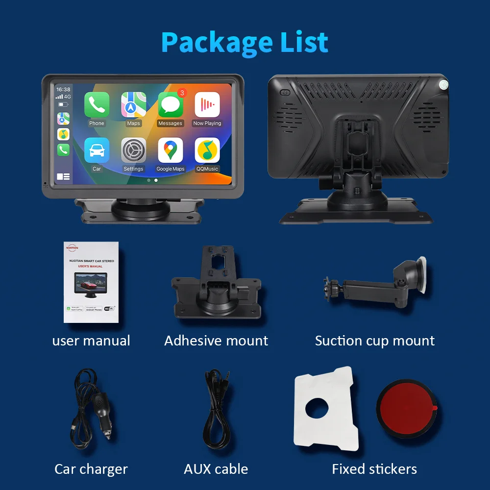 KLYDE Portable Wireless Carplay Android Auto Car Radio Autoestereo 7 Inch Touch Screen GPS Navigation Smart Car Monitor PND