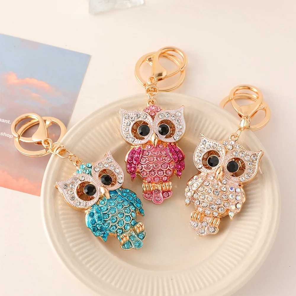 Lovely Shiny Diamond Crystal Rhinestones Purse Charm Handbag Car Pendant Sparkling Animal Bird Owl Key Ring Keychain For Women