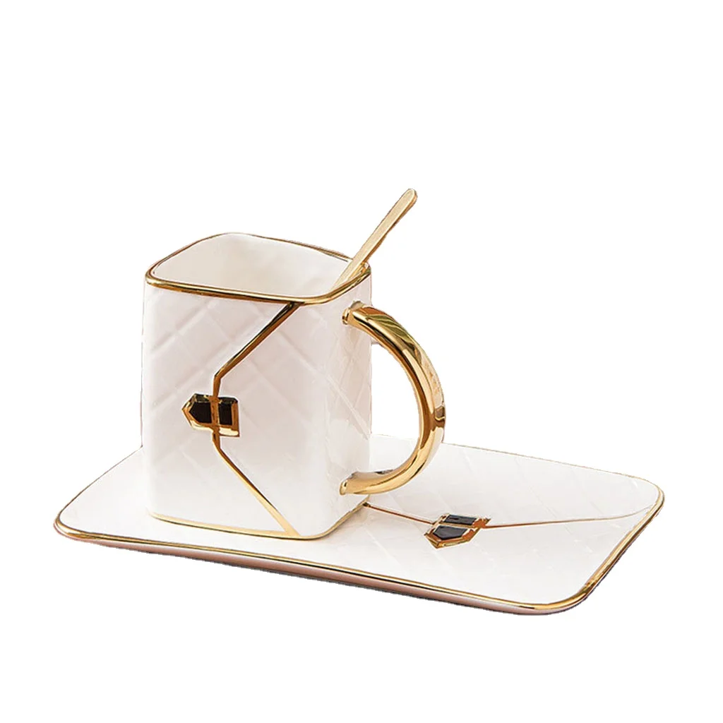 Bag Shape Coffee Cup Kit Thick Texture With Coaster And Spoon Wear-resistant Cup And Saucer Porcelain 310ml Tea Mug