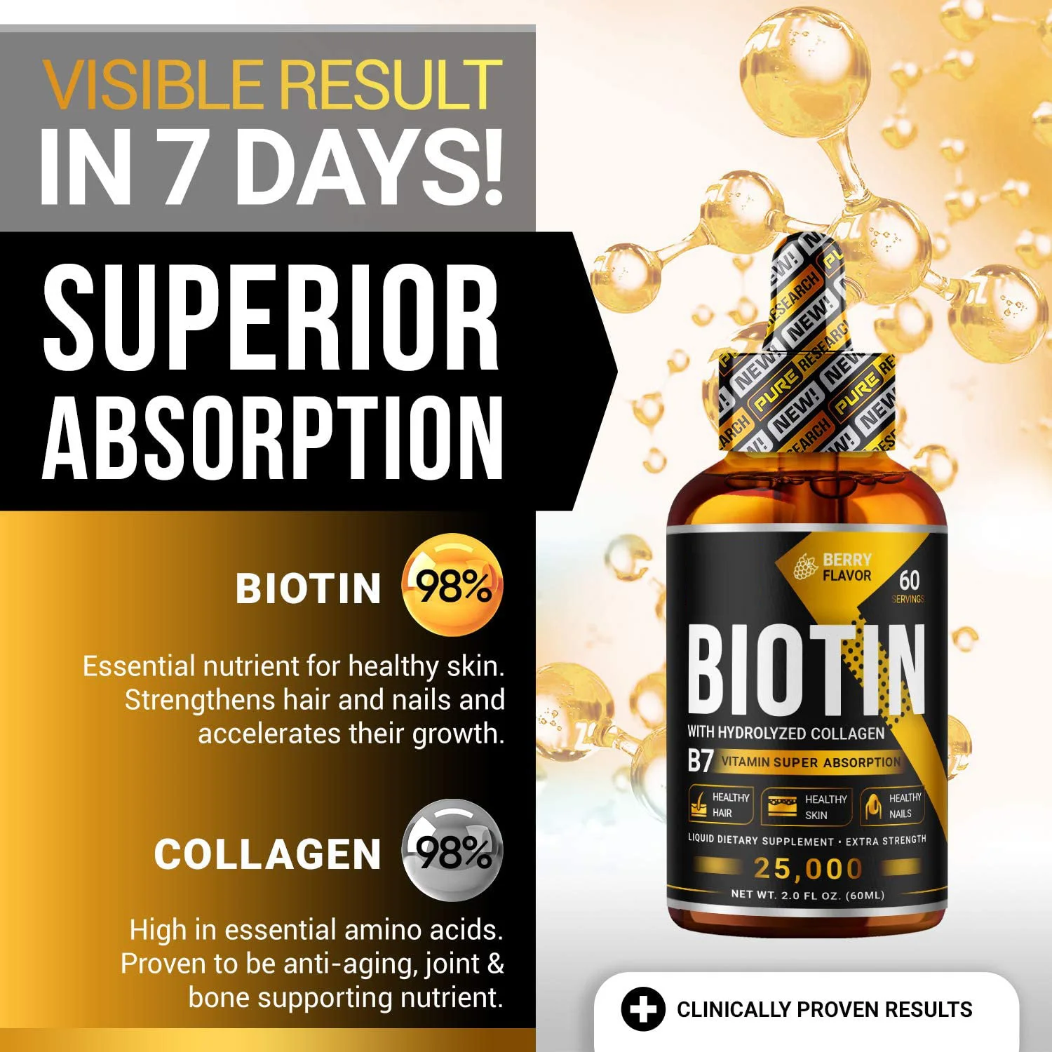 Private Label 10000 mcg Vitamins Collagen Biotin Oil For Hair Growth Oil Liquid Drops