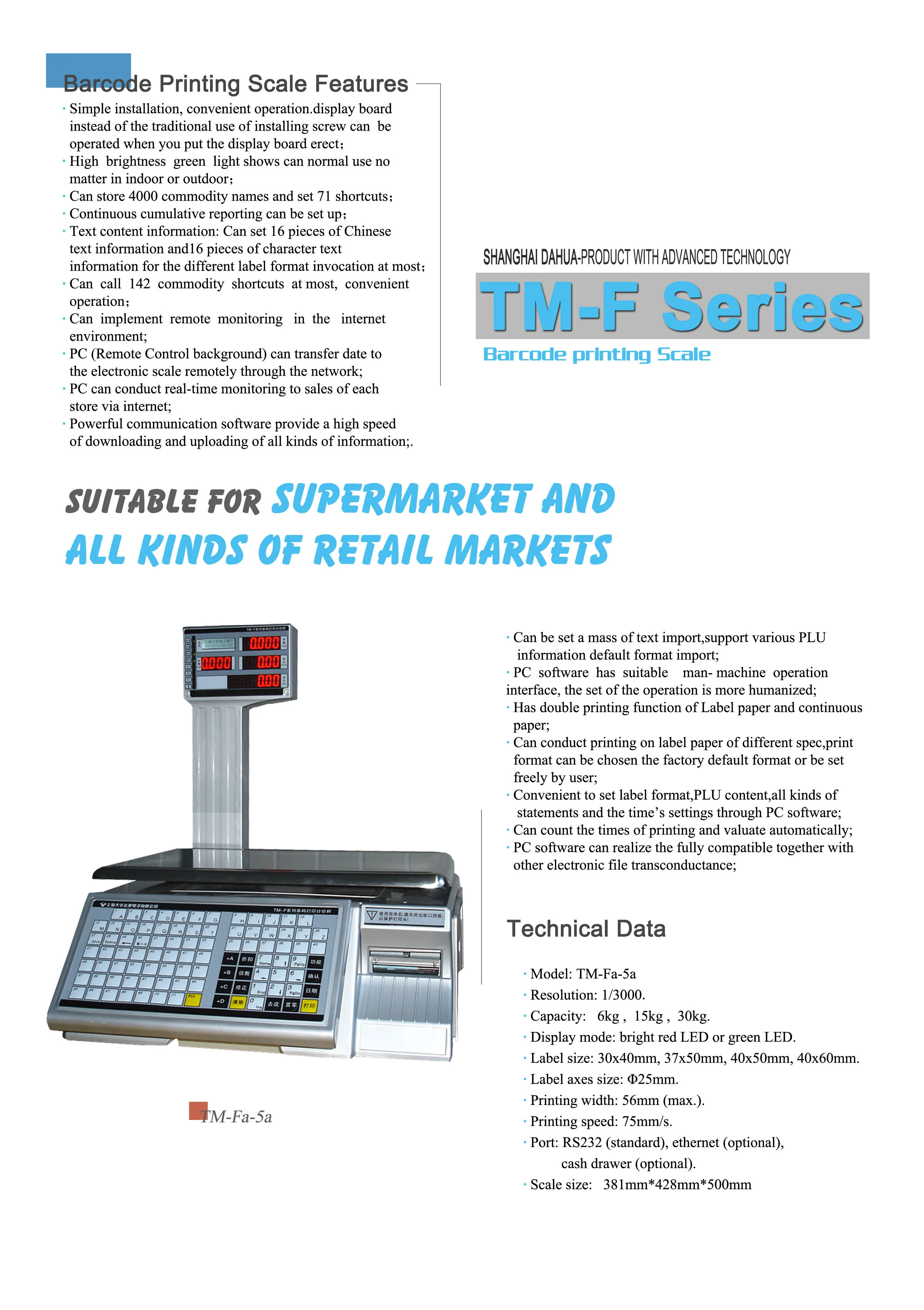 30 kg Barcode Label Printing Scale Price Supermarket Weighing Scale