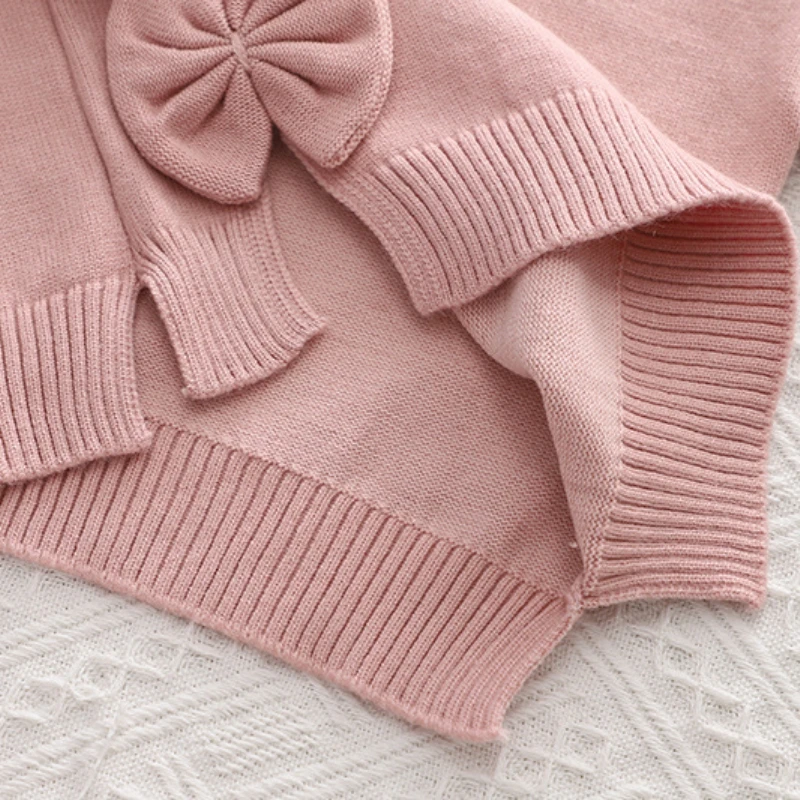Knitted Sweet Bow Kids Sweater Set Popular Comfortable Soft Kids Dress Girls 2 Pcs Set Round Neck Girls Sweater Skort