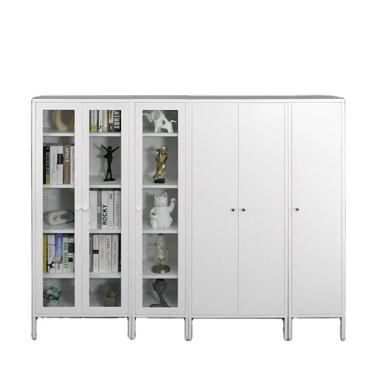 Modern design swing glass door steel file book storage cabinet with shelf