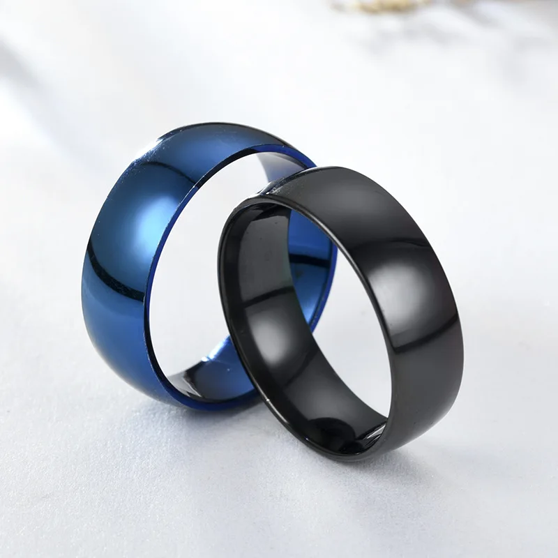 8mm Inner and Outer Ball Glossy Ring Stainless Steel Simple Jewelry Laser Lettering