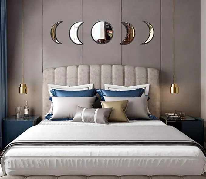 Wooden Moon Phase Mirror Bohemia Wall Ornament  Acrylic Moon Phase Mirrors