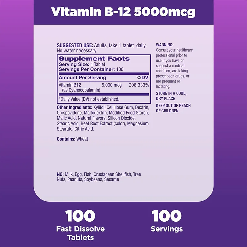 Hot Selling Vitamin B12 Tablet For Nervous System Support And Energy metabolism Supplements Vitamin B12 Fruit Flavor  Candy