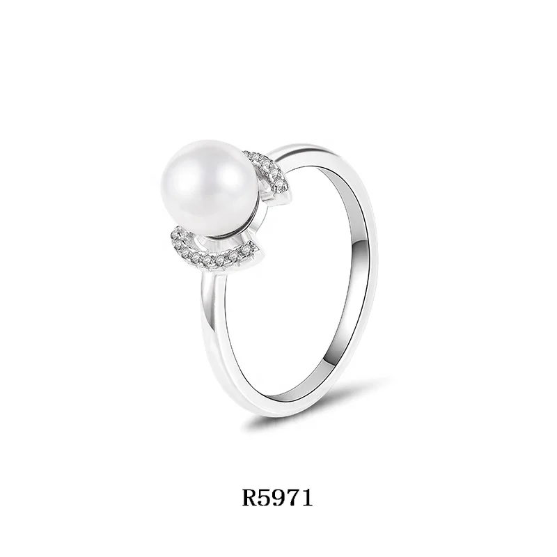 925 silver ladies jewelry rhodium plated minimalist dainty pearl ring