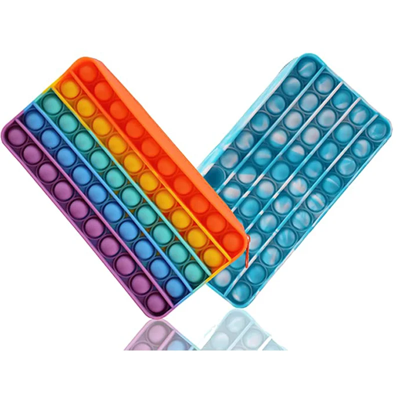 Silicone Pop Bubble Sensory Pencil Box Stress Relief Fidget Pen Bags Popper Pencil Case Fidget Toy