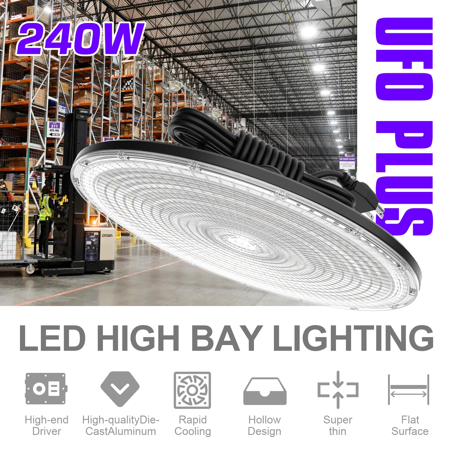  UL DLC линейные НЛО Подвесной светильник типа High Bay задней панели освещения 100w 150w 200w 240W 5000K Дневной свет 31200Lm 120v склад настенный для
