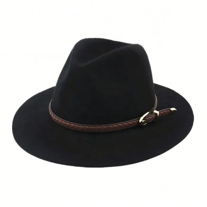 Unisex Black Wool Felt Panama Fedora Hat