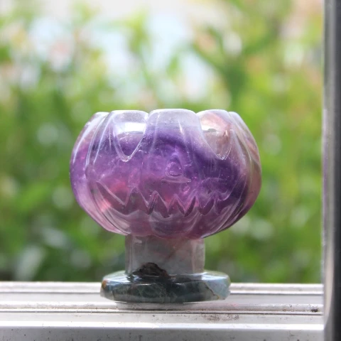 Wholesale Natural Crystal and Gemstone Hand Carved Pumpkins Candleholder For Halloween Decoration