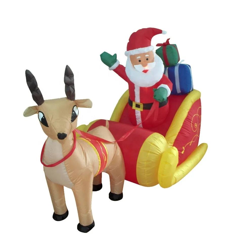 180cm inflatable reindeer pull sled which santa claus sit on for christmas decoration