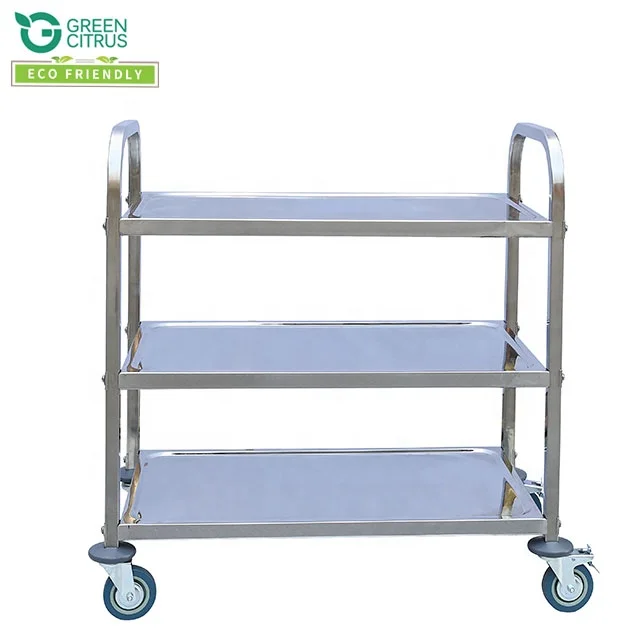 Stainless steel 3 layer  hand trolley with square pipe/Kitchen appliance Hotel service trolley airline trolleys
