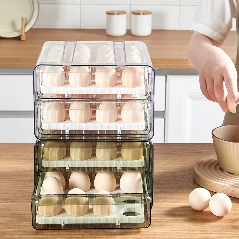 Bpa Free Two Layers Egg Container Custom Clear Plastic Fridge Storage Drawer Refrigerator Organizer Pull Out with Lids For Egg