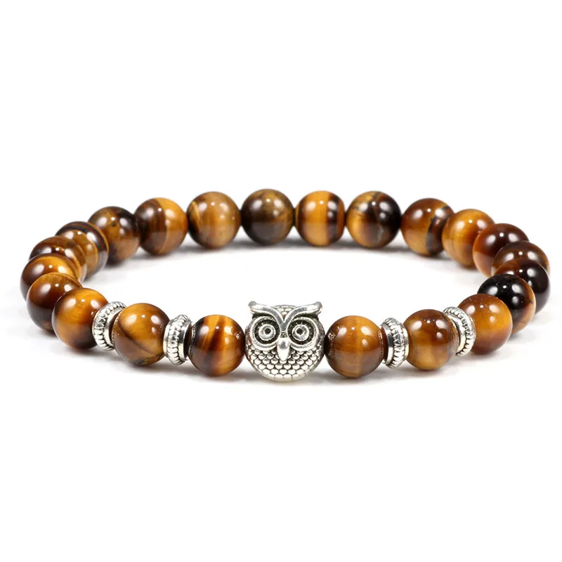 Black Lava Tiger Eye Stone Beads For Bracelet Classic Owl Beaded Crystal Bracelets Healing Natural Charm Bracelet Yoga Jewelry