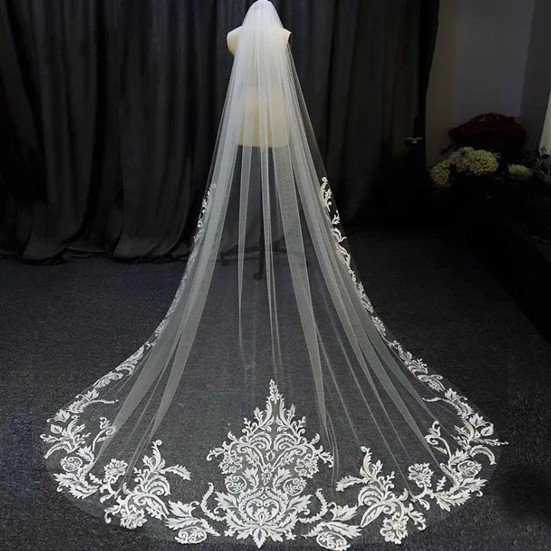 LUOXIN White Ivory Cathedral Wedding Accessories Veils Long Lace Bridal Veil with Comb