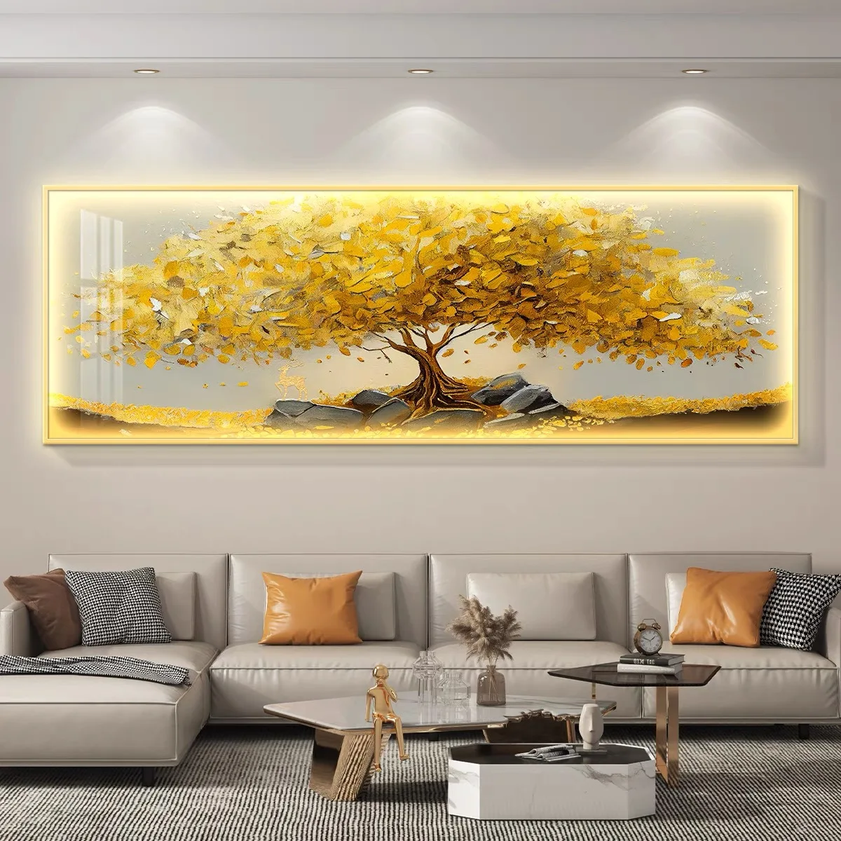 Luxury Minimalist LED Light Money Tree Painting Living Room Sofa Background Wall Decoration Easy Hanging Wall Hanging Painting