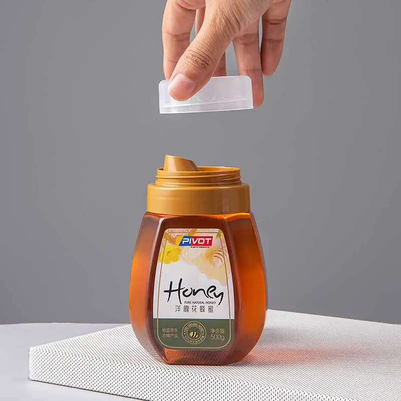 Factory Wholesale Transparent Plastic Honey Container Double Cover 300g 500g 1000g Honey Jar Bottle Packaging