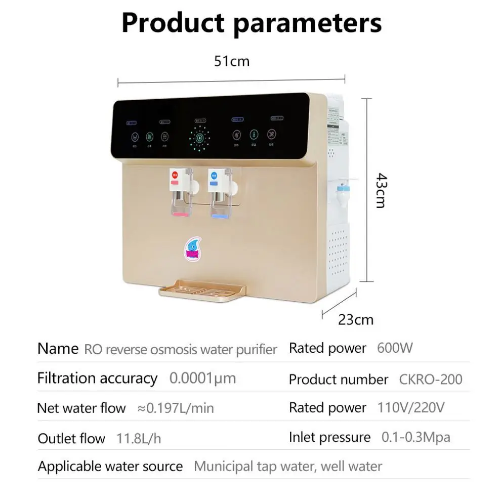 Custom Or Standard Ultrasonic Built Osmosis Inversa Water Purifier Pure Drinking Hot And Cold Wall Mounted Water Dispenser
