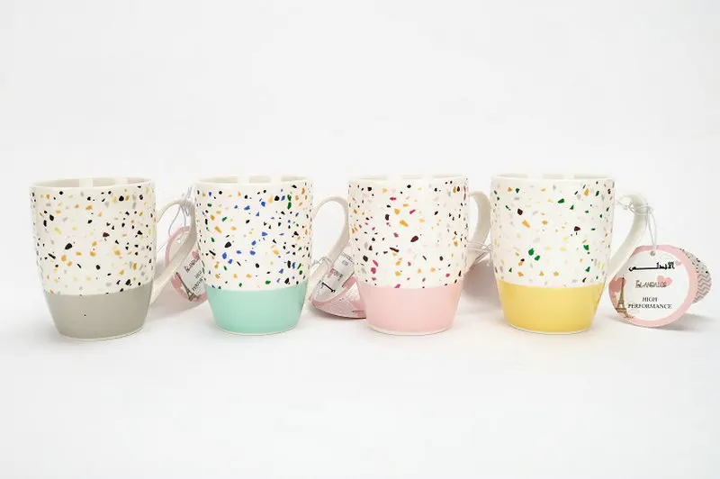 A Color Box Cup 10 Oz Gift Set Mug Ceramic & Enamel,ceramic Porcelain,coffee Mugs White and Black Horn Shape for 4 Users Decal