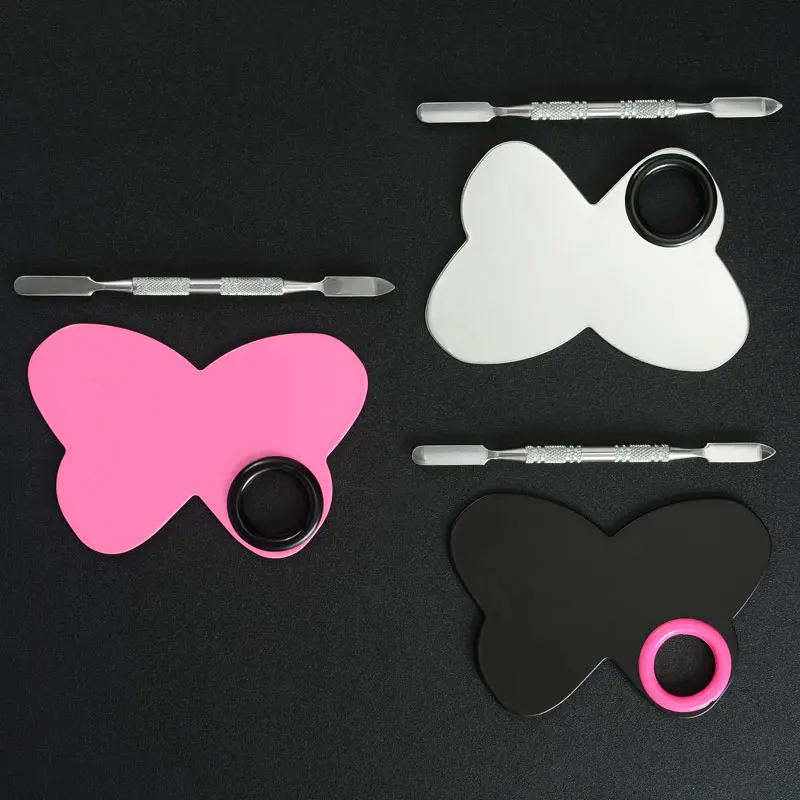 Перфорированная пустая Палетка теней для век в форме бабочки, контурная Палетка из нержавеющей стали для смешивания косметики на заказ, Палетка для макияжа с лопаткой