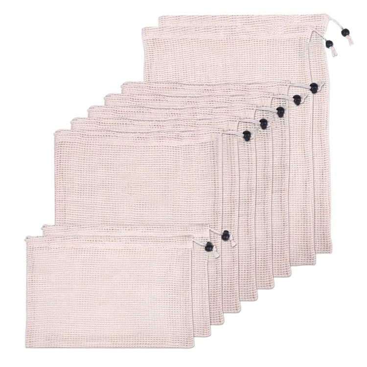 Eco Friendly Produce Vegetable Fruit Cotton Mesh Tote Bags With Custom Logo