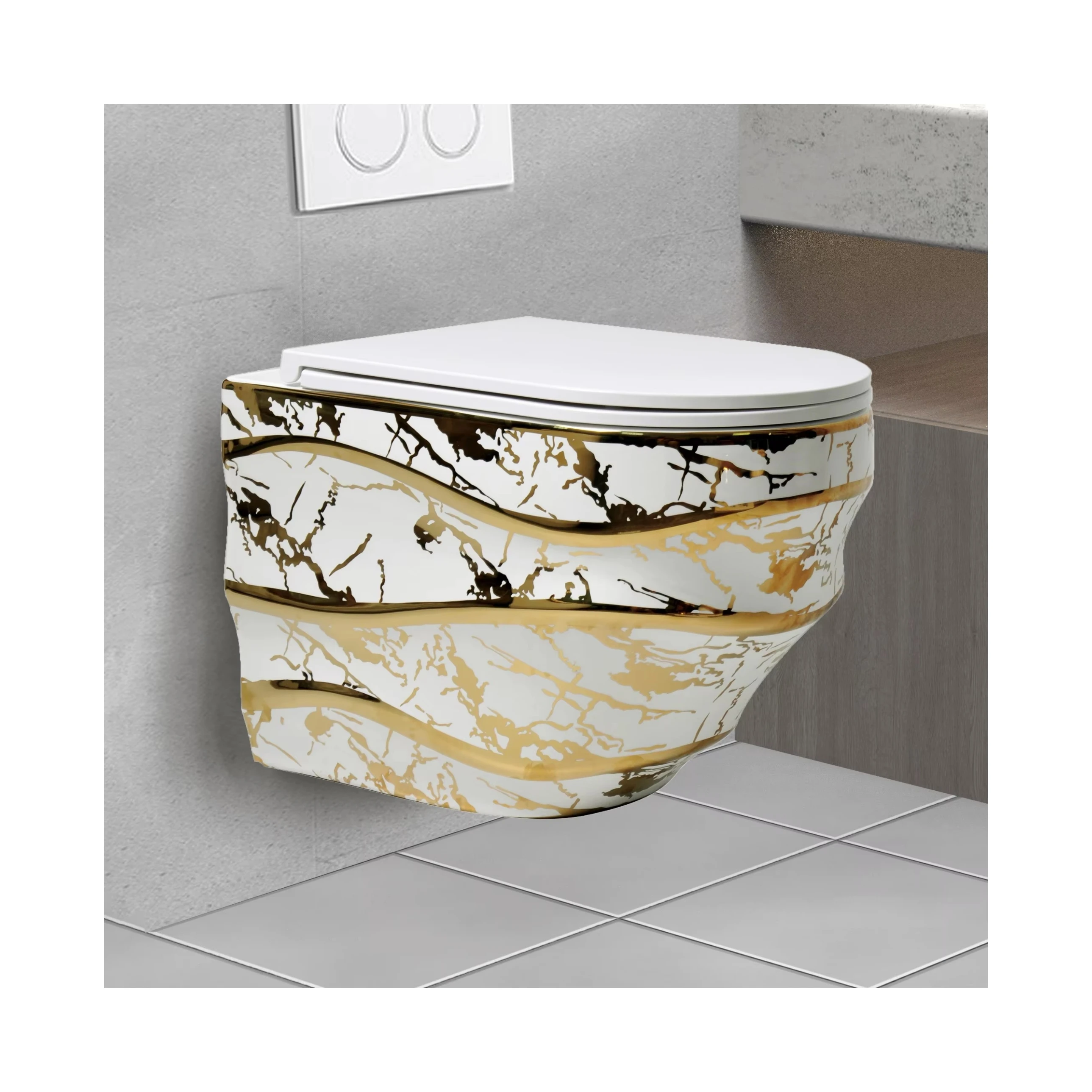 Gold Luxury Style WC Sanitary Ware Hanging Water Closet Bathroom Wall Mounted Hidden Water Tank Toilet Wall Hung Toilet Bowl