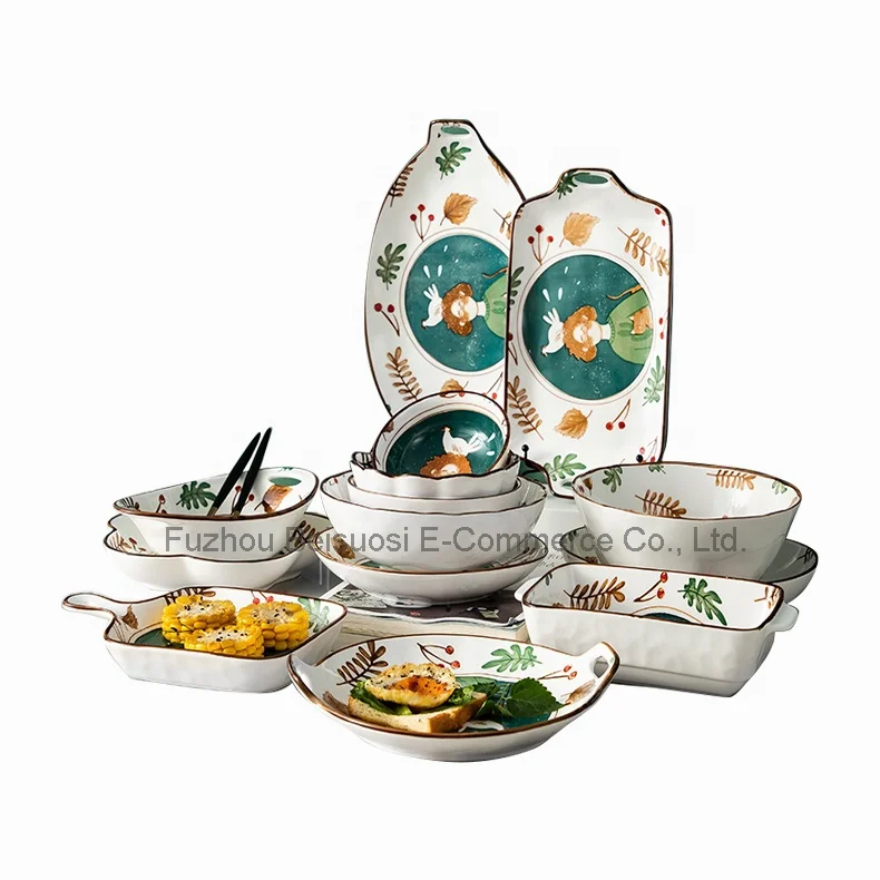 12-pieces Dinnerware Set Service for 4 People, Plates, Dishes, Bowls, Modern Nordic Style Ceramic Cutlery Tableware