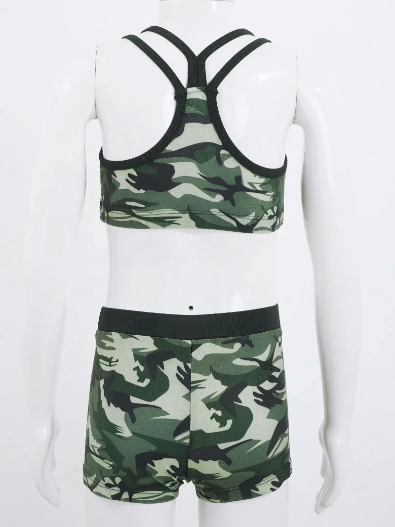 Kids Girls Sleeveless Strappy Back Crop Top Elastic Waistband Shorts Top Briefs Beach Pool Swimming Bathing 3Pcs Swimsuit Set