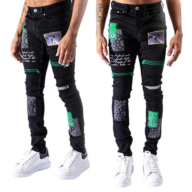 
OEM latest design fog mens jeans patch plants manufacturing mens hip hop jeans 