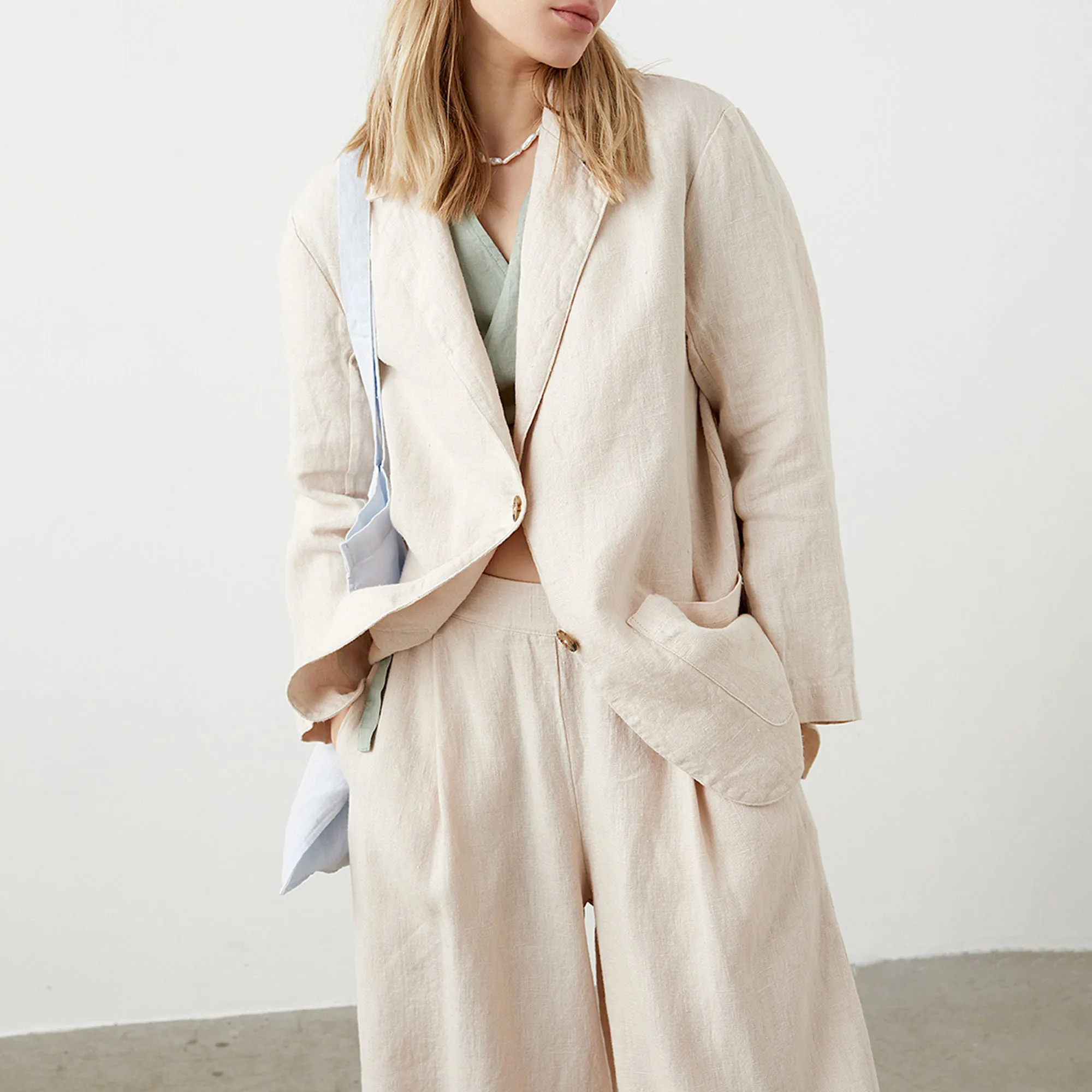 High Quality Plus Size Women Oversized Linen Blazer Long Sleeve Outwear Linen Jacket Matching Pants For Women