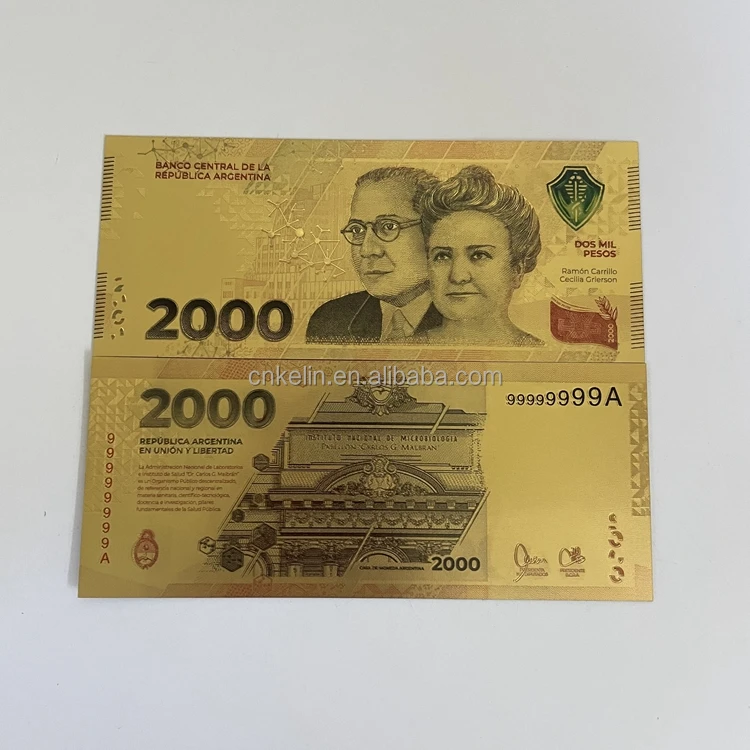 Custom Non-currency Collectible 2000 ARS Argentina Bank Note Bills 24k Gold Foil Banknote