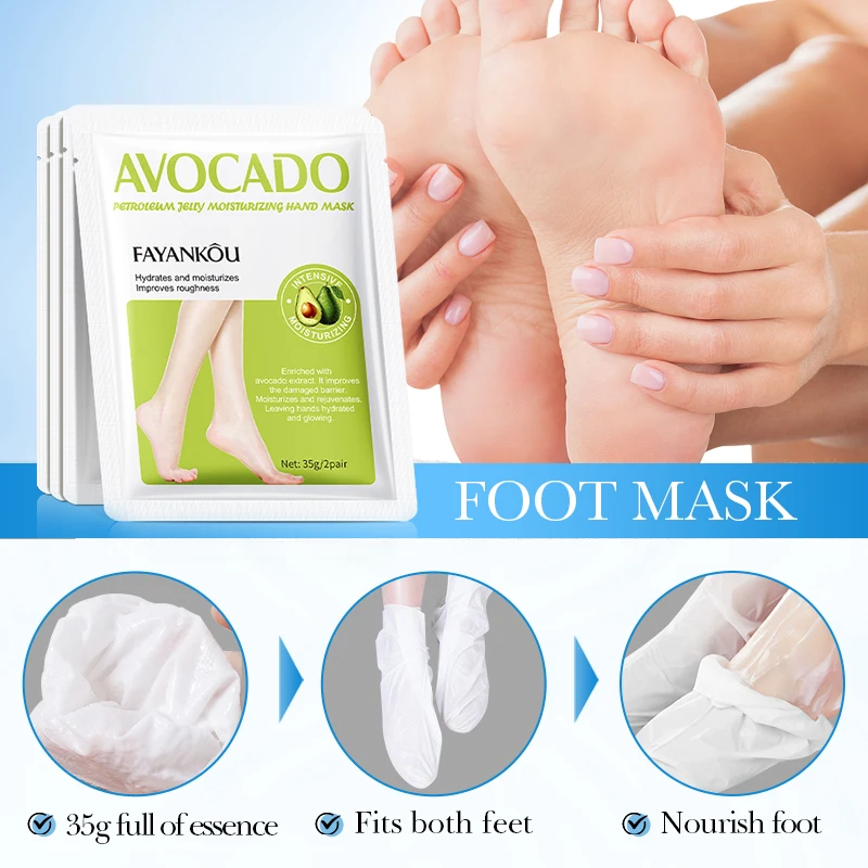 OEM FAYANKOU vegan avocado petroleum jelly moisturizing foot mask for whitening and soothing feet skin care product