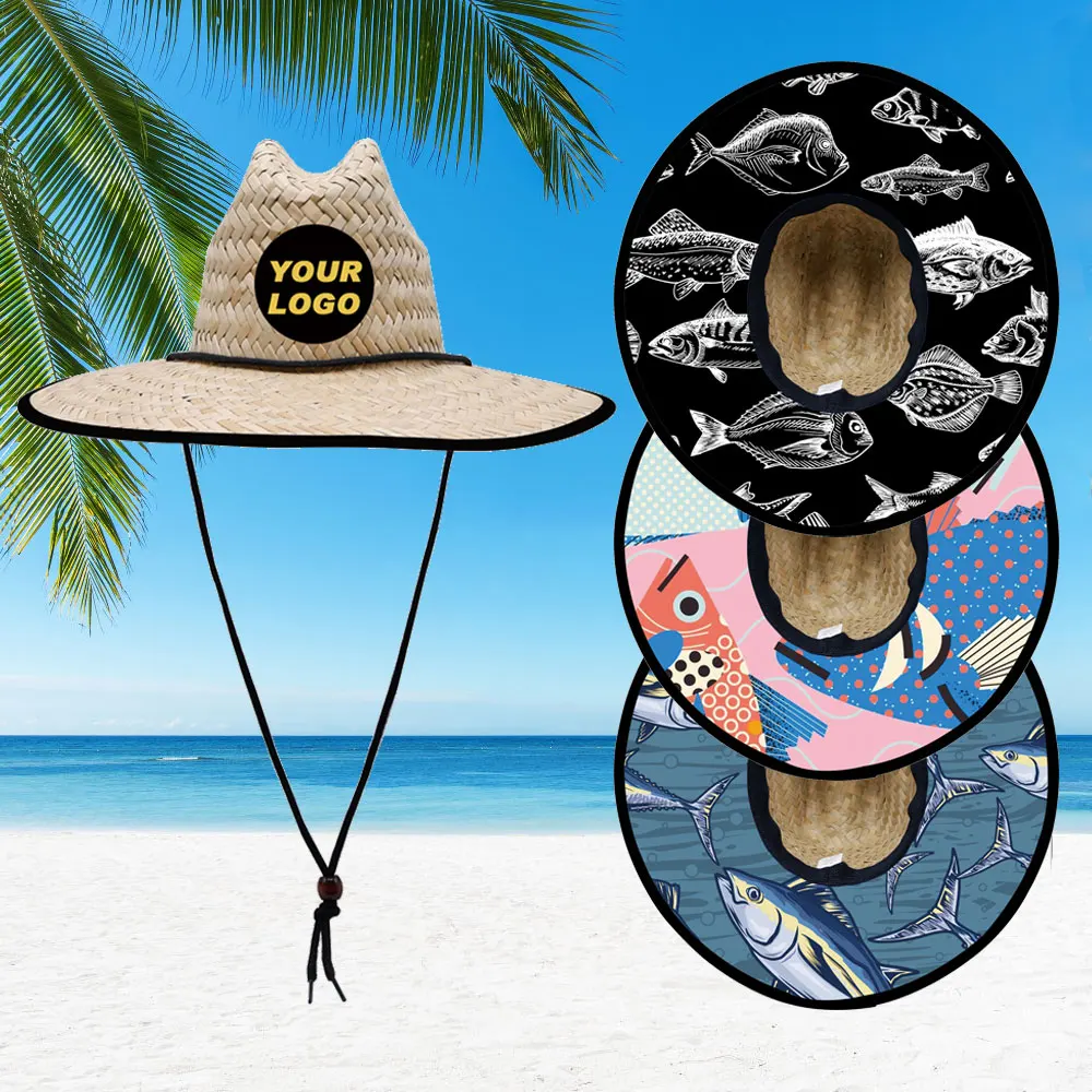 Mens fishing straw hats anti uv sun protect outdoor waterman lifeguard beach hats fisherman straw hat