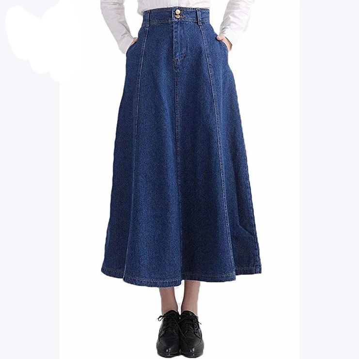 Vintage plus size dress skirts denim maxi skirt for ladies