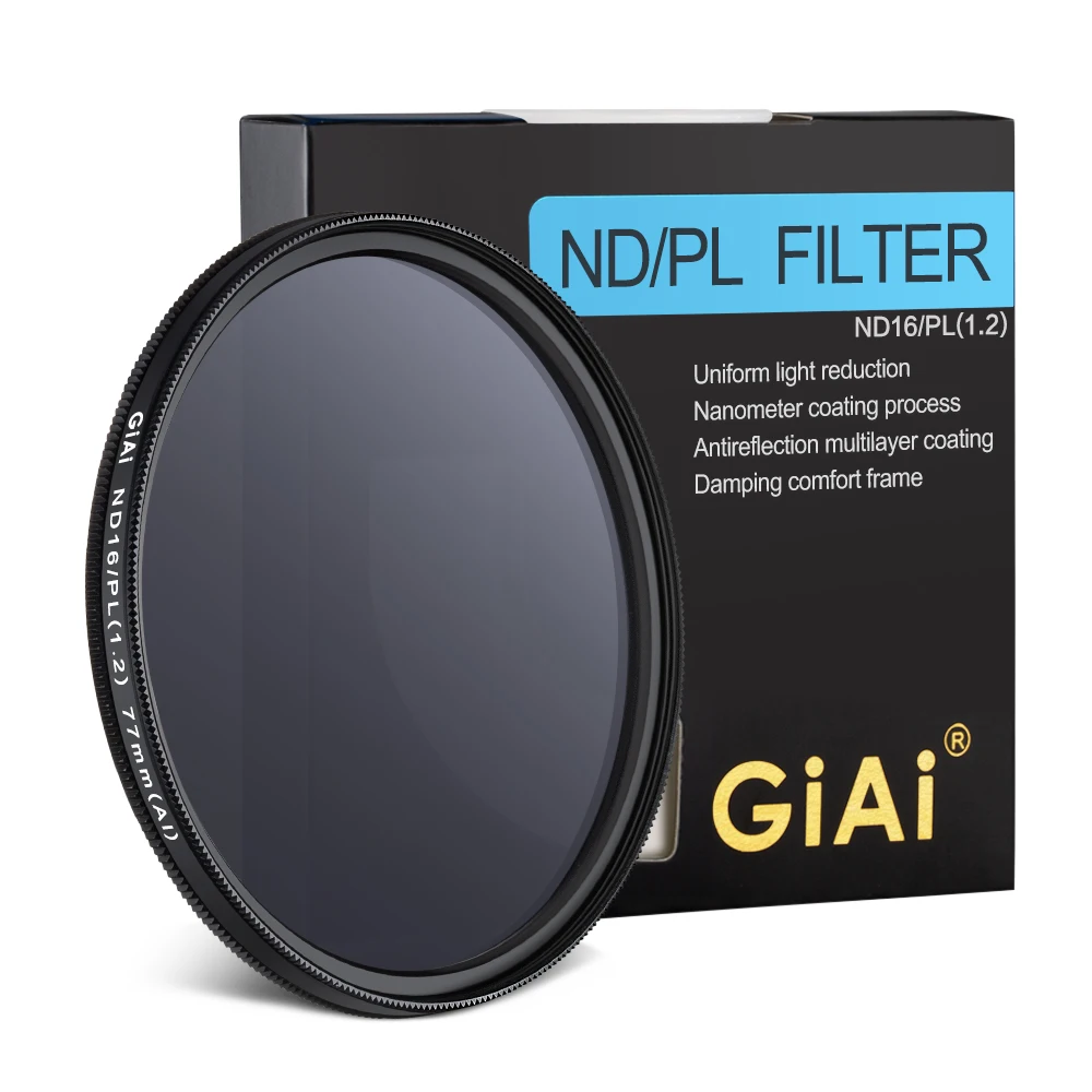 GiAi 4 stop light reduction 77mm ND16 and CPL filter 2in1 Camera ND filter