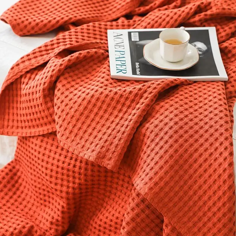 Summer 3D Waffle Plaid Pure Cotton Bed Blanket Throw Thin Quilt Knitted Bedspread Home Hotel Coverlets Sofa Cover Throw Blankets