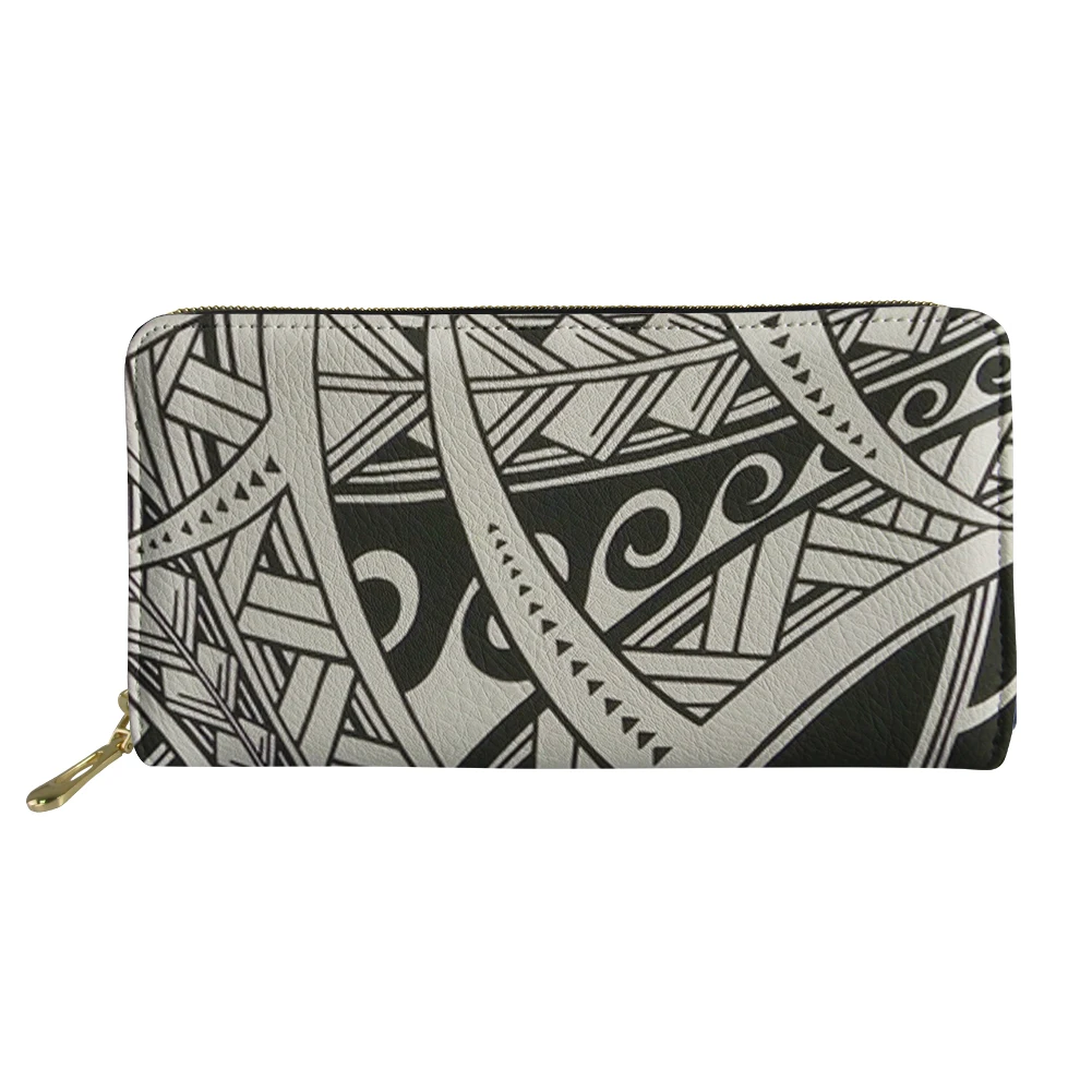 Native Samoas Tonga Fiji Hawaiian Print Women Long Zipper Coin Purses Wallet Female Money Credit Card Holder Leather key wallets