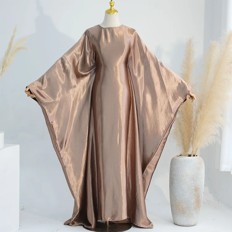 Premium Plain Abaya Women Muslim Arabian Dress Turkey Butterfly Sleeves Kaftan Robes Closed Glitter Abaya
