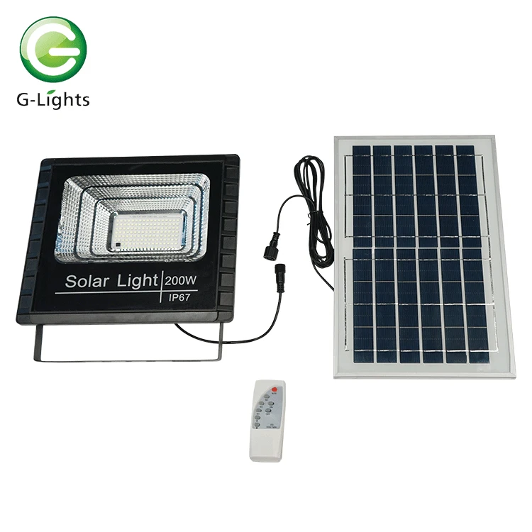G-Lights Super Brightness White Ip67 Waterproof Remote Control Smd 200w Led Solar Floodlight