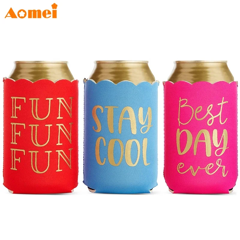 AOMEI High Quality Customized 12 16 OZ Pink Gold Neoprene Cans Cooler Sleeve Coozy Holder For Birthday Party Gift