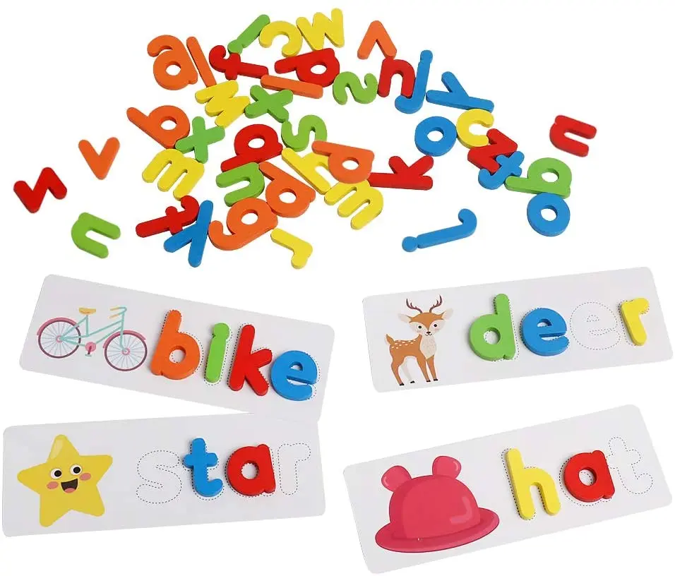 
Amazon hot sale montessori learning spelling alphabet words toys educational wooden letter words matching puzzles games for kids 