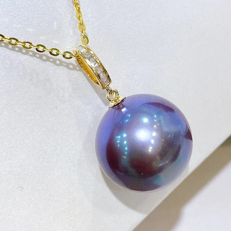  18k gold inlaid natural Edison purple pearl pendant large particles pearly and delicate an exquisite gift for