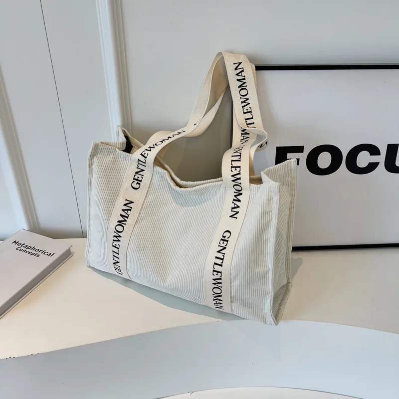 New Bags Striped Suede Tote Bag High Capacity Casual Tote Bag