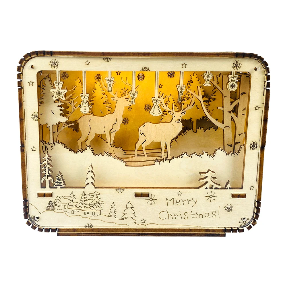 Creative Design Glow Toys Christmas Decorations Deer Rudolph DIY Luminous Box Kids Assembled Kits Wooden 3D Puzzles Gift