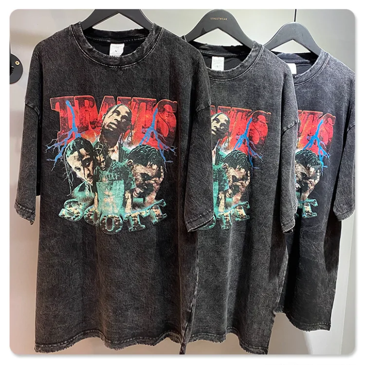 Wholesale High Quality Mens Acid Wash T shirt streetwear oversized hip hop 100% cotton tshirts custom graphic vintage t shirts