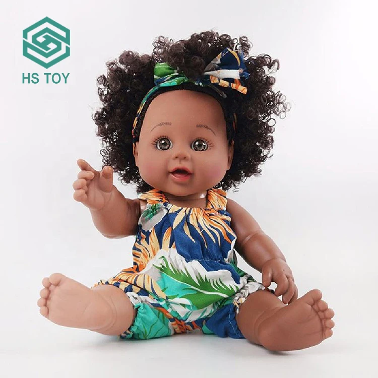 HS Toy 2023 Hot Sale 12 Inch Dark Skin Doll Baby African Ameri,can Girl Black Dolls With Dress Up Toy